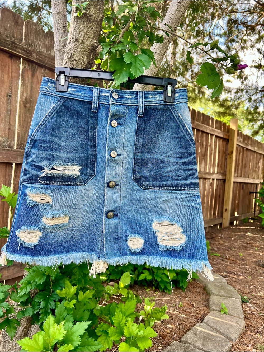NWT Jean denim mini skirt PRPS 26 100% cotton Boss mid-rise button up destroyed